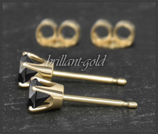 Ohrstecker 585 Gold, Saphir schwarz 4,5,6,7mm